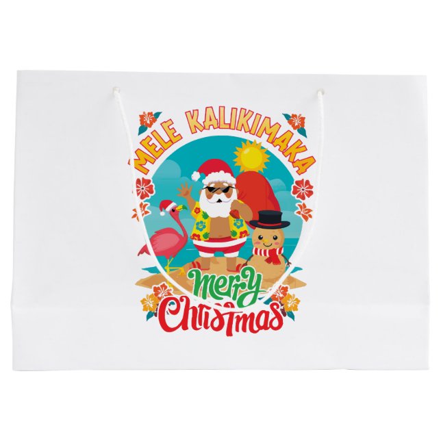 Grand Sac Cadeau Mele Kalikimaka pour un Noël hawaïen brillant (Dos)