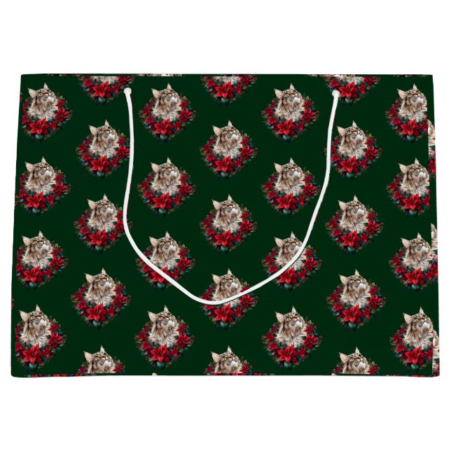 Grand Sac Cadeau Meowy Christmas Maine Coon Cat  (Devant)