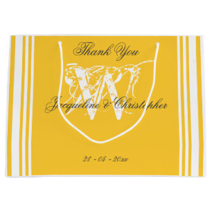 Grand Sac Cadeau Merci Chic Monogramme Jaune Clair de Mariage d'Été