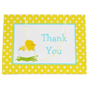 Grand Sac Cadeau Merci de poussins de garçon bleu et jaune