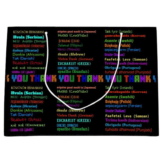 Grand Sac Cadeau Merci en 30 langues Appréciation (Devant)