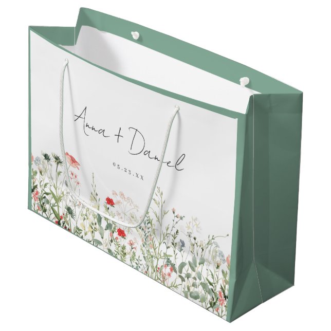 Grand Sac Cadeau Merci Mariage fleur sauvage Meadow (Devant Angle)
