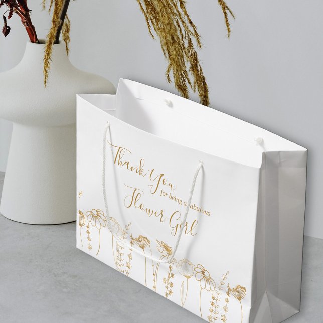 Grand Sac Cadeau Merci pour être un Fleur sauvage fabuleux Sketch (Flower Girl Gift Bag in White & Gold, from my Wildflower Sketch collection)
