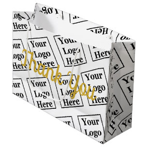 Grand Sac Cadeau Merci White Gold Script Business Logo Motif