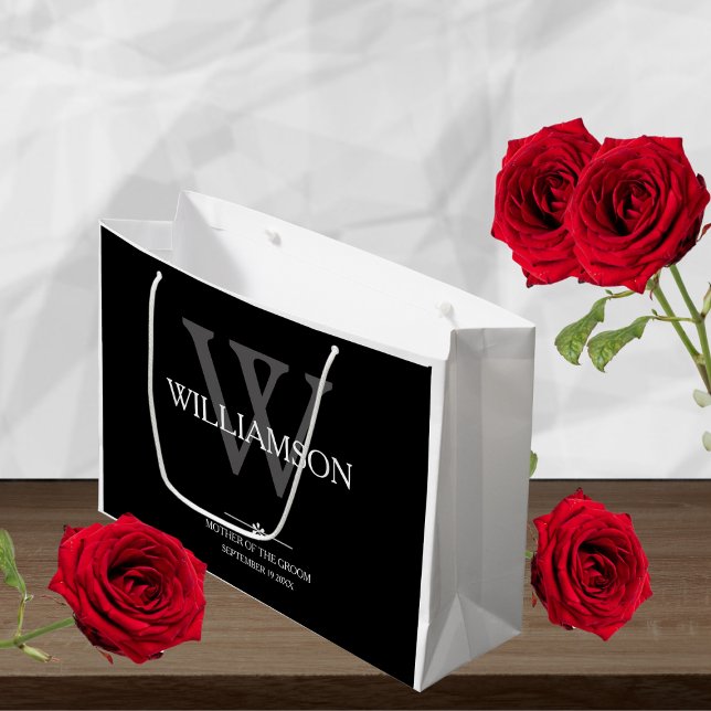 Grand Sac Cadeau Mère Du Groom Cadeau Monogramme Élégant Mariage (Mother Of The Groom Gift - Monogram, Name & Date =  Elegant Wedding Large Gift Bag.)