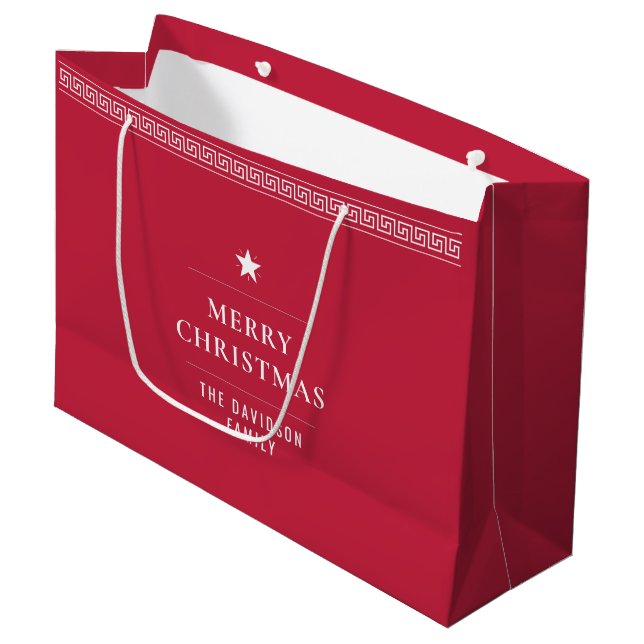 Grand Sac Cadeau Merry Christmas Elegant Modern Red Greek Meander (Devant Angle)