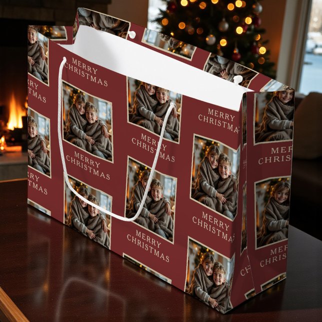Grand Sac Cadeau Merry Christmas Red Photo Holiday (Créateur téléchargé)