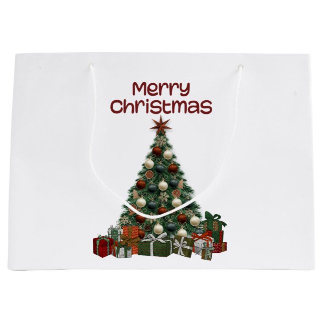Grand Sac Cadeau Merry Christmas Tree Gift Bag (Devant)