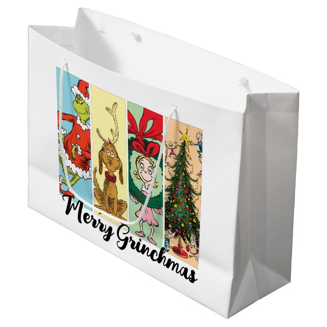 Grand Sac Cadeau Merry Grinchmas Holiday Collage (Devant Angle)
