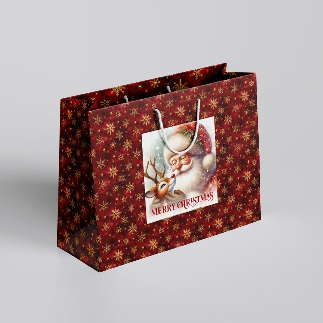 Grand Sac Cadeau Merry Santa Claus and Rudolph Christmas Gift Bag (Merry Santa Claus and Rudolph Christmas Gift Bag)
