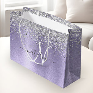Grand Sac Cadeau Métal brossé violet Parties scintillant d'argent N