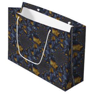 Grand Sac Cadeau Métal Moulé or et argent bleu
