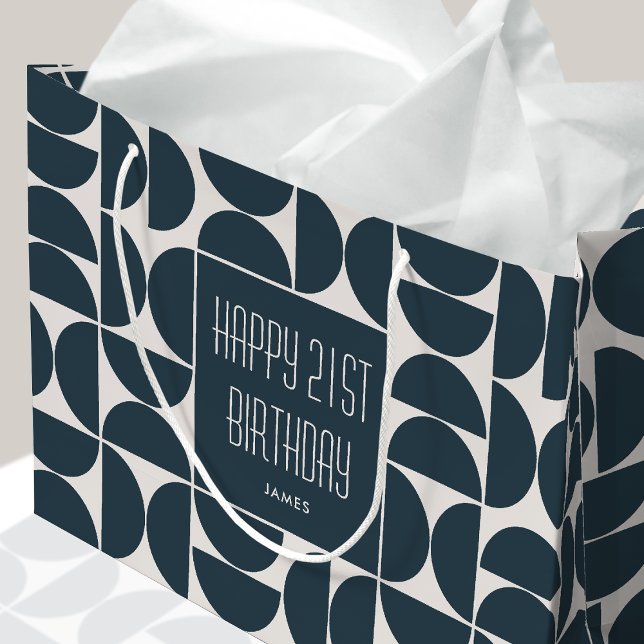 Grand Sac Cadeau Mi-siècle moderne Anniversaire Rétro 21e Bleu Noir (Créateur téléchargé)