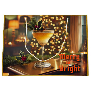 Grand Sac Cadeau Mi-Siècle Noël Joyeux & Cocktail lumineux