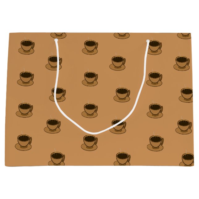 Grand Sac Cadeau Mid Century Moderne Brown Cosy Coffee Cup (Devant)