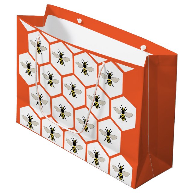 Grand Sac Cadeau Miel Bee Honeycomb Bees Fun Cute (Devant Angle)