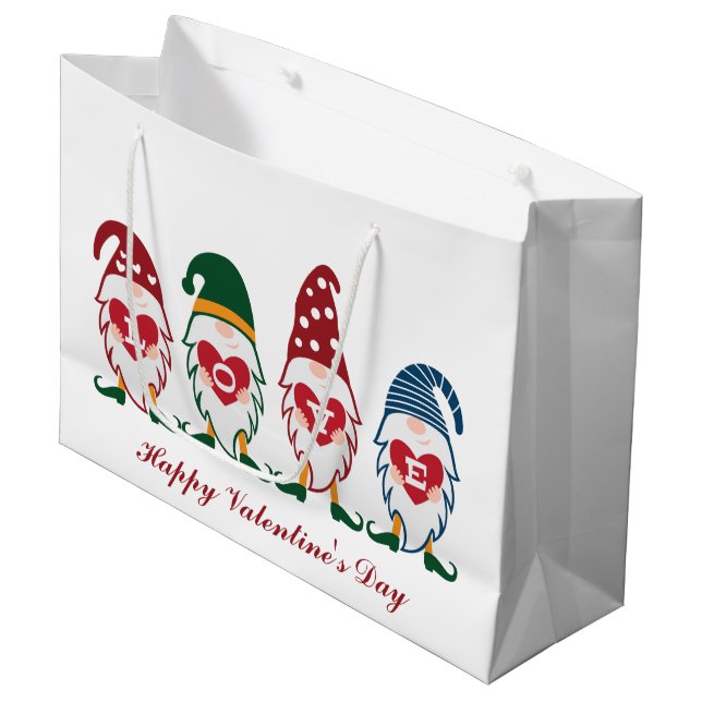 Grand Sac Cadeau mignon amour gnome de Saint Valentin ajouter du te (Devant Angle)