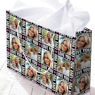 Grand Sac Cadeau Mignon Amour Toi 4 Collage Photo Cœur Noir Rose
