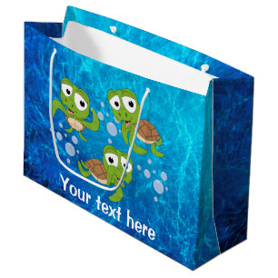 Grand Sac Cadeau mignon amoureux de tortues de mer ajouter du texte