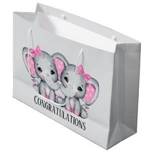 Grand Sac Cadeau mignon jumeau petite fille éléphant ajouter du tex