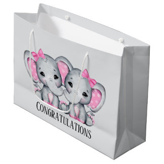 Grand Sac Cadeau mignon jumeau petite fille éléphant ajouter du tex