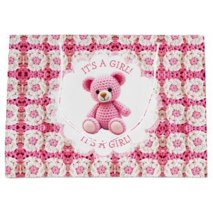 Grand Sac Cadeau Mignon Ours en Teddy Crochetée Fille Baby Shower