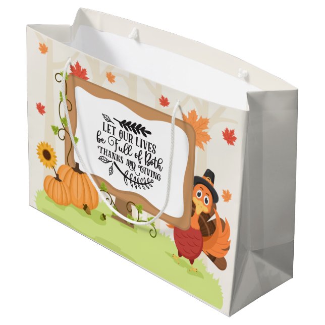Grand Sac Cadeau mignon Thanksgiving turkey word art  (Dos Angle)