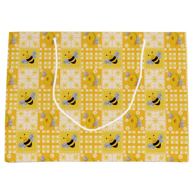 Grand Sac Cadeau Mignonne abeille et ruches  (Devant)