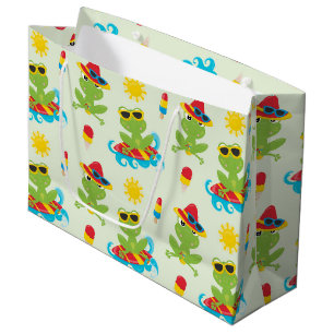 Grand Sac Cadeau mignonne grenouille de plage motif fête