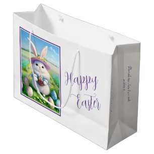 Grand Sac Cadeau Mignonne lapin de Pâques 01