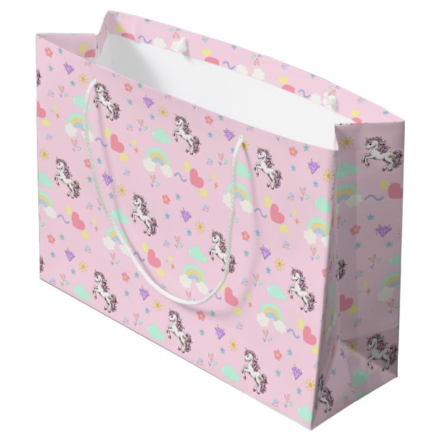 Grand Sac Cadeau mignonne licorne magique princesse fille anniversa (Dos Angle)