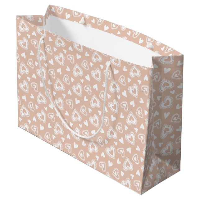 Grand Sac Cadeau Mignonne Valentine's Day Peach Hearts Motif (Dos Angle)