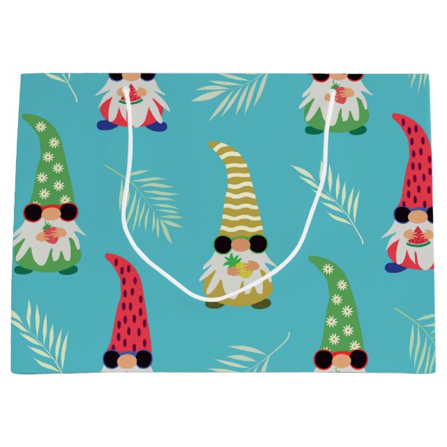 Grand Sac Cadeau Mignons gnomes d'été tenant des fruits motif (Devant)