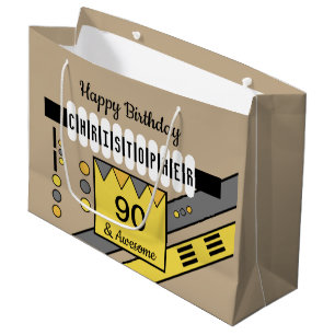 Grand Sac Cadeau Milestone spécial nom d'anniversaire gris jaune