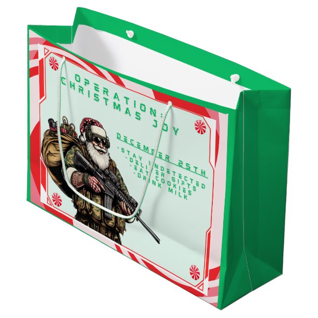 Grand Sac Cadeau Militaire amusant/Père Noël de Noël (Devant Angle)