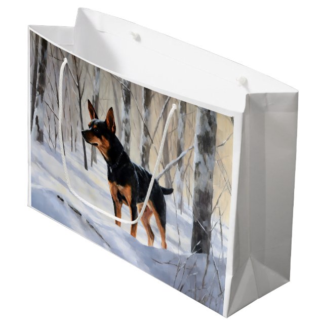 Grand Sac Cadeau Mince Pinscher Laisser Neige Noël (Devant Angle)