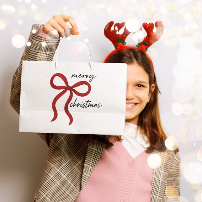Grand Sac Cadeau Minimalist Red Bow Merry Christmas  (Créateur téléchargé)