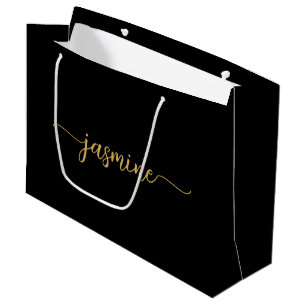 Grand Sac Cadeau Minimaliste Simple Monogramme Féminin Noir Or Écri