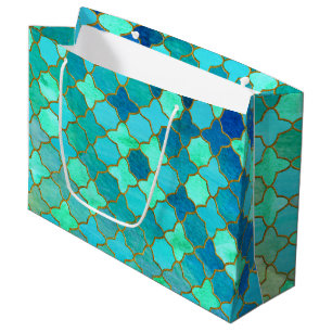 Grand Sac Cadeau Mint Aqua Turquoise Gold Oriental Marocain Carrela