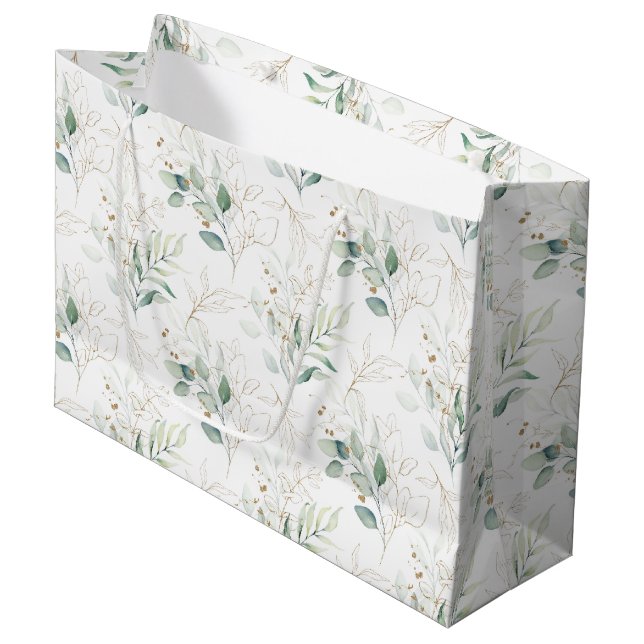 Grand Sac Cadeau Mint Green Pastel Floral Greenery Motif (Devant Angle)
