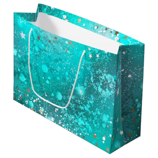 Grand Sac Cadeau Mint Turquoise Foil Background (Devant Angle)