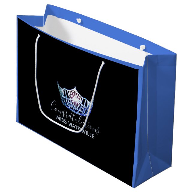 Grand Sac Cadeau Miss America Blue Crown 2-Tone Cadeau Sac-Large (Devant Angle)
