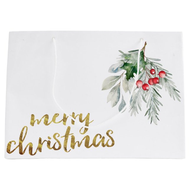 Grand Sac Cadeau Mistletoe aquarelle, (Devant)