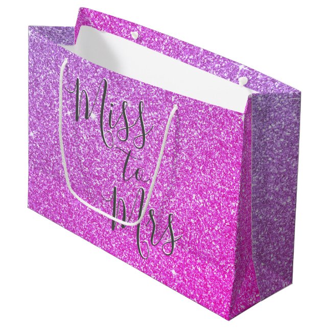 Grand Sac Cadeau Mlle à Mme Fête des mariées Party Rainbow Sparkle (Devant Angle)