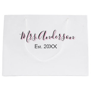 Grand Sac Cadeau Mme ajouter nom nom de famille noir rose est année