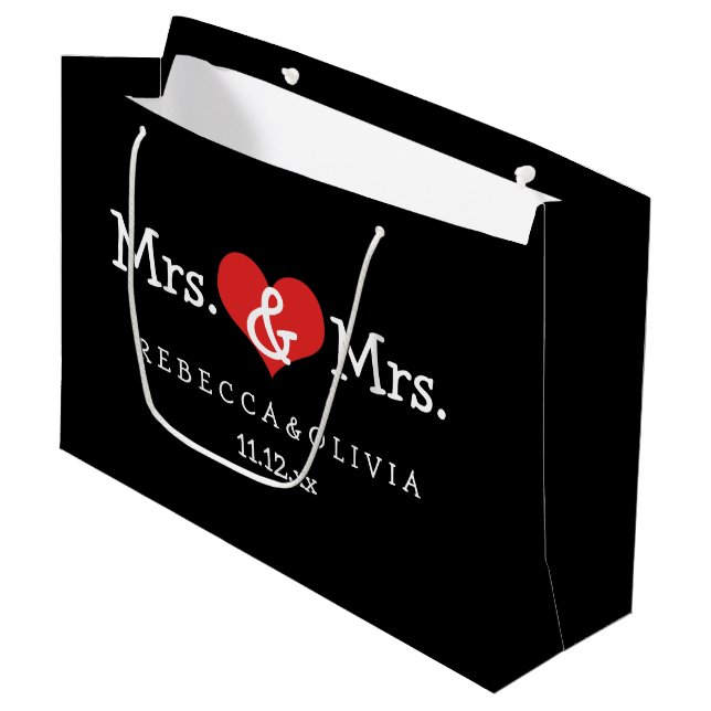 Grand Sac Cadeau Mme et Mme Deux Brides Mariage personnalisable (Devant Angle)