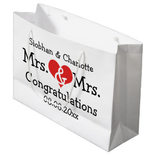 Grand Sac Cadeau Mme et Mme Red Heart Mariage Personnalisée