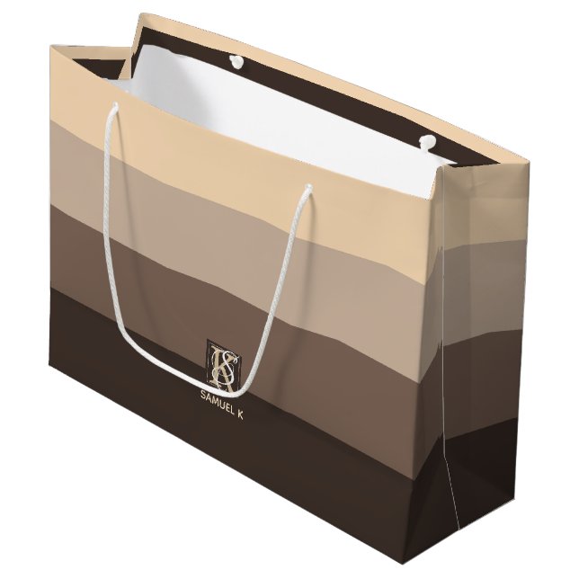 Grand Sac Cadeau Mocha Latte Color palette Stripes monogram (Devant Angle)