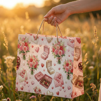 Grand Sac Cadeau Modèle de boîtes-cadeaux, roses et bagues en diama