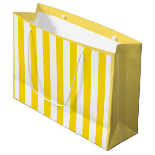 Grand Sac Cadeau Modèle élégant moderne rayé de blanc jaune